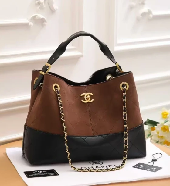 Chanel 25S Brown Black Color Leather Hobo Bag first copy