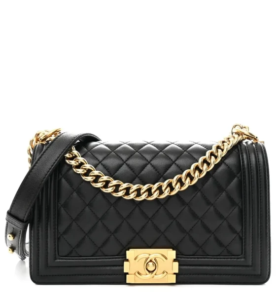 Chanel Leboy Medium Black Color Gold Accessories Sling Bag (With Box) first copy