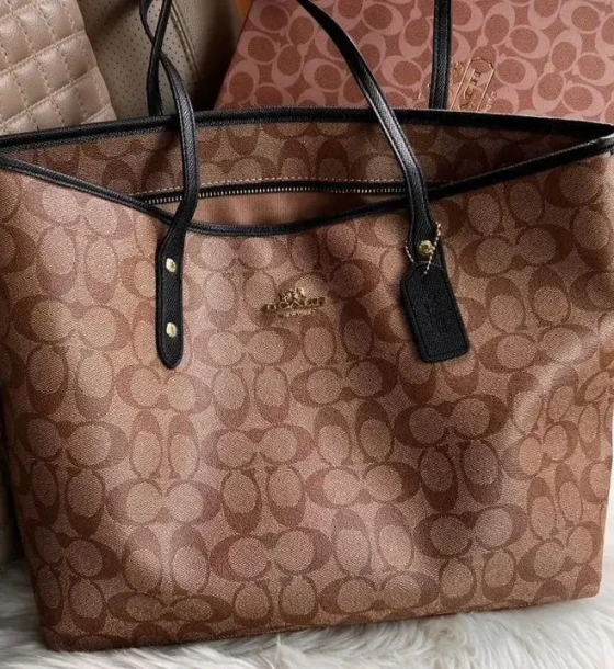 Coach Apricot Black City Tote Bag (With Box) first copy