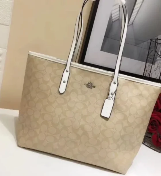 Coach Apricot White City Tote Bag (With Box) first copy