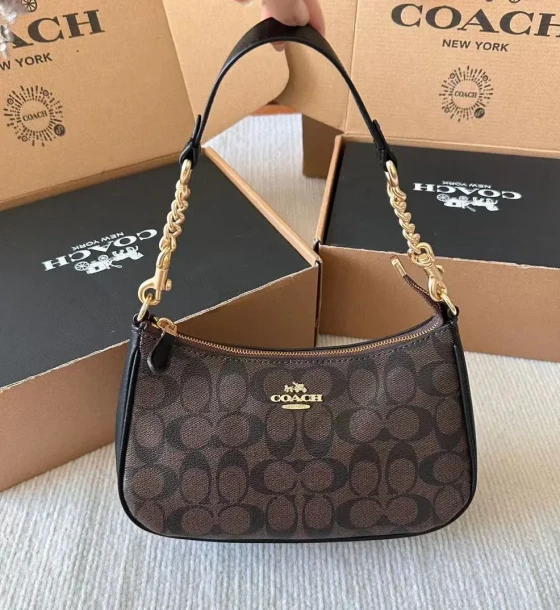 Coach Teri Coffee Shoulder Sling Bag (With Box) first copy