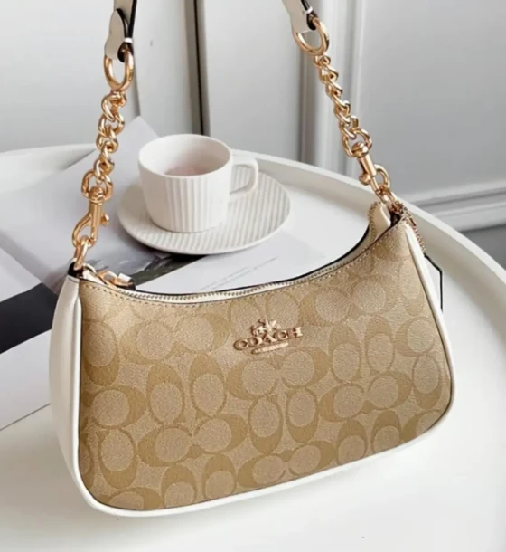 Coach Teri Apricot White Shoulder Bag (With Box) first copy