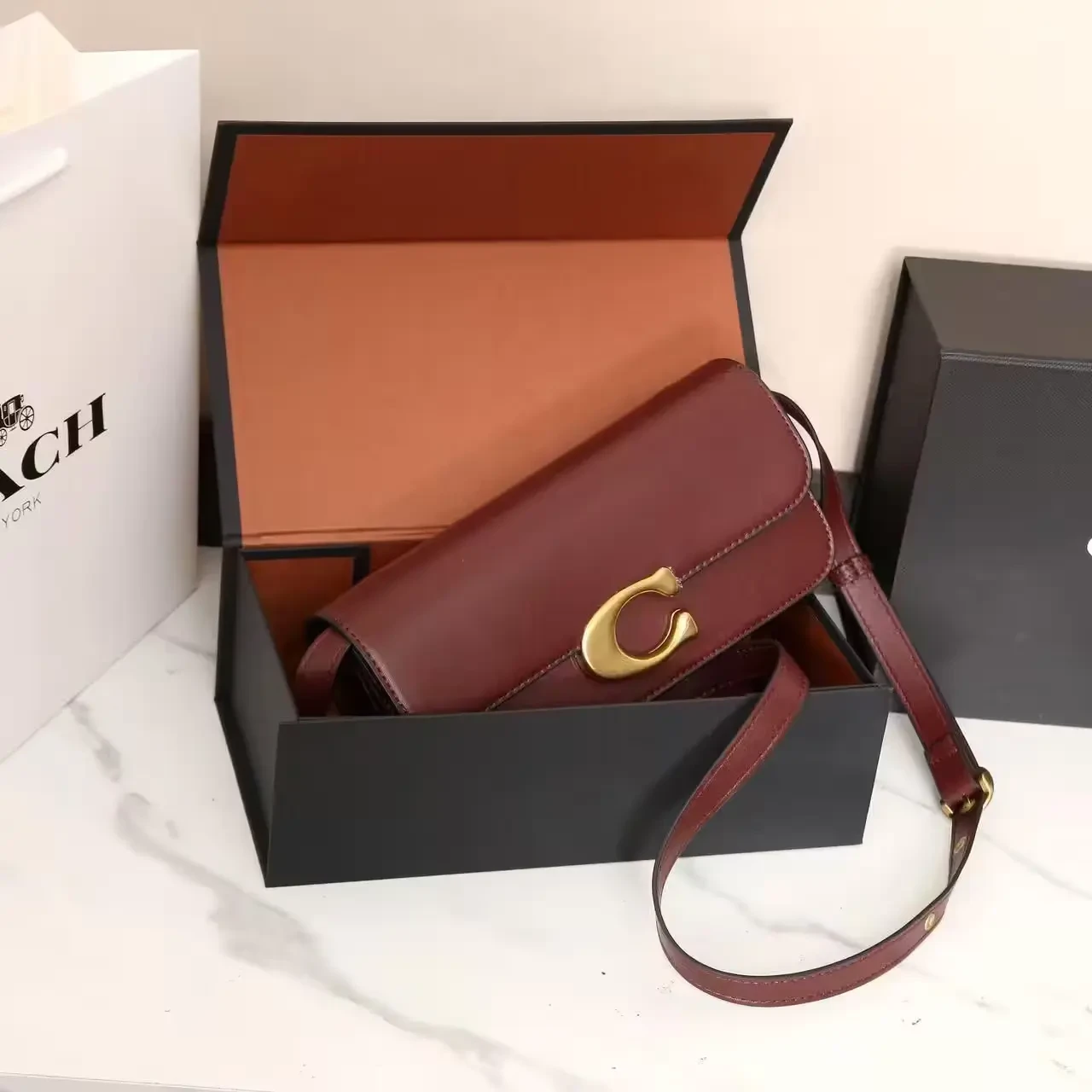 Coach Zoe Apricot Red Color Shoulder Bag (With Box)